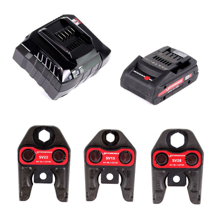Rothenberger ROMAX 4000 Set SV15-22-28mm Akku Pressmaschine + 1x Akku 4,0Ah + Ladegerät + Pressbacken + Koffer ( 1000001924 ) - Toolbrothers