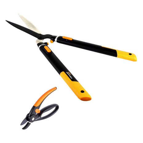 Fiskars Set 1x Teleskop Heckenschere HS86 68 cm auf 93 cm + 1x P43 Amboss Gartenschere Fingerloop - Toolbrothers