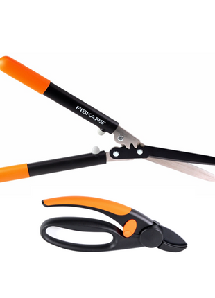 Fiskars Set 1x HS92 PowerGear Heckenschere  + 1x Fiskars P43 Amboss Gartenschere 20 mm - Toolbrothers