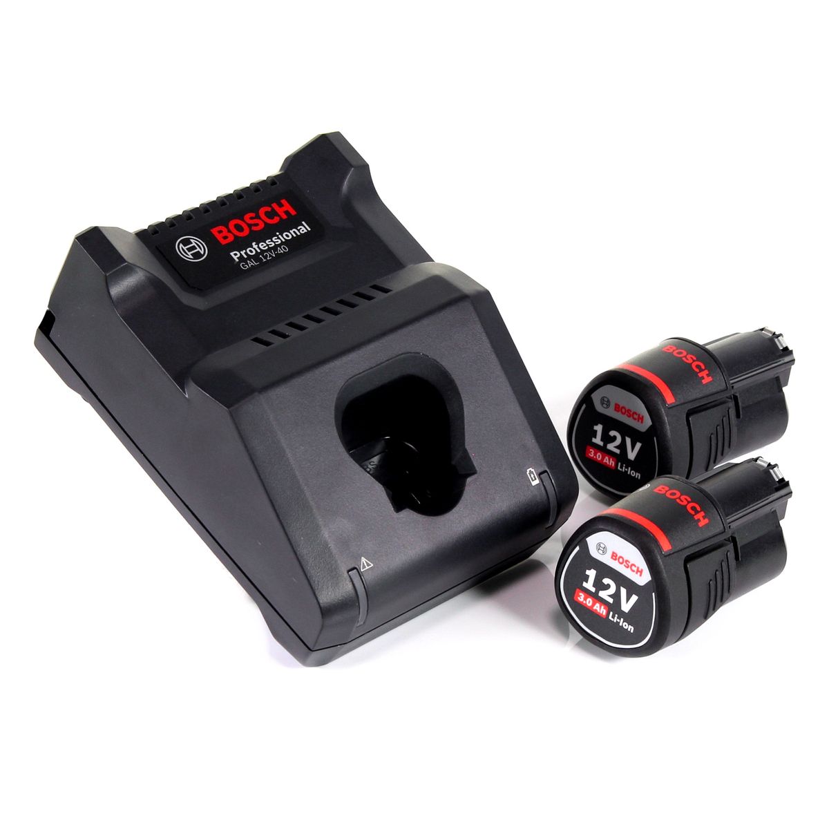 Bosch GAL 12V-40 Professional chargeur rapide pour batteries 12V ( 1600A019R3 ) + 2x 3,0 Ah batterie ( 1600A00X79 )
