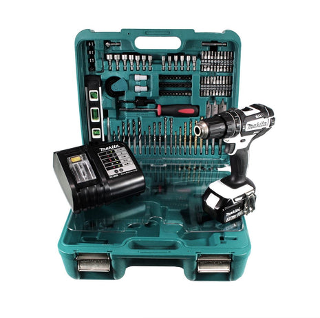 Makita DHP 482 SFTK W Akku Schlagbohrschrauber 18 V 62Nm + 3,0 Ah Akku + Ladegerät + 101 tlg. Werkzeugset im Koffer - Toolbrothers