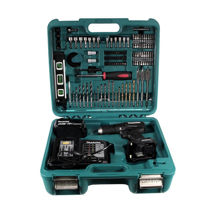 Makita DHP 483 STTK B Akku Schlagbohrschrauber 18 V 40Nm Brushless + 1x Akku 5,0Ah + Ladegerät + 101 tlg. Werkzeugset im Koffer - Toolbrothers
