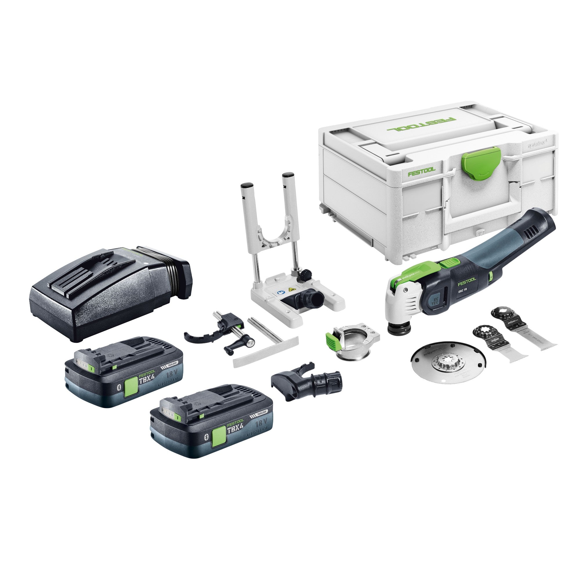 Festool OSC 18 E Basic Set Akku Oszillierer 18 V Starlock Max Brushless 2x Akku 4 0 Ah Ladegeraet 7 tlg Zubehoer Set Systainer 0 - toolbrothers