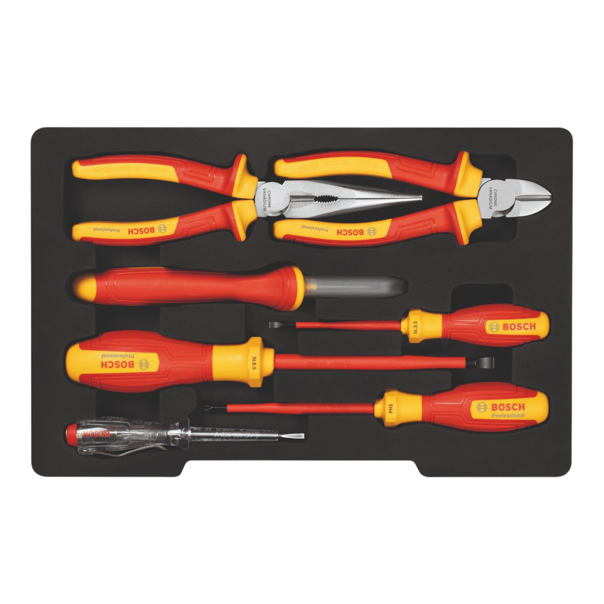 Bosch VDE Handwerkzeug Set 7 tlg 1600A02NG3 Schraubendreher Seitenschneider Zange 1 - toolbrothers