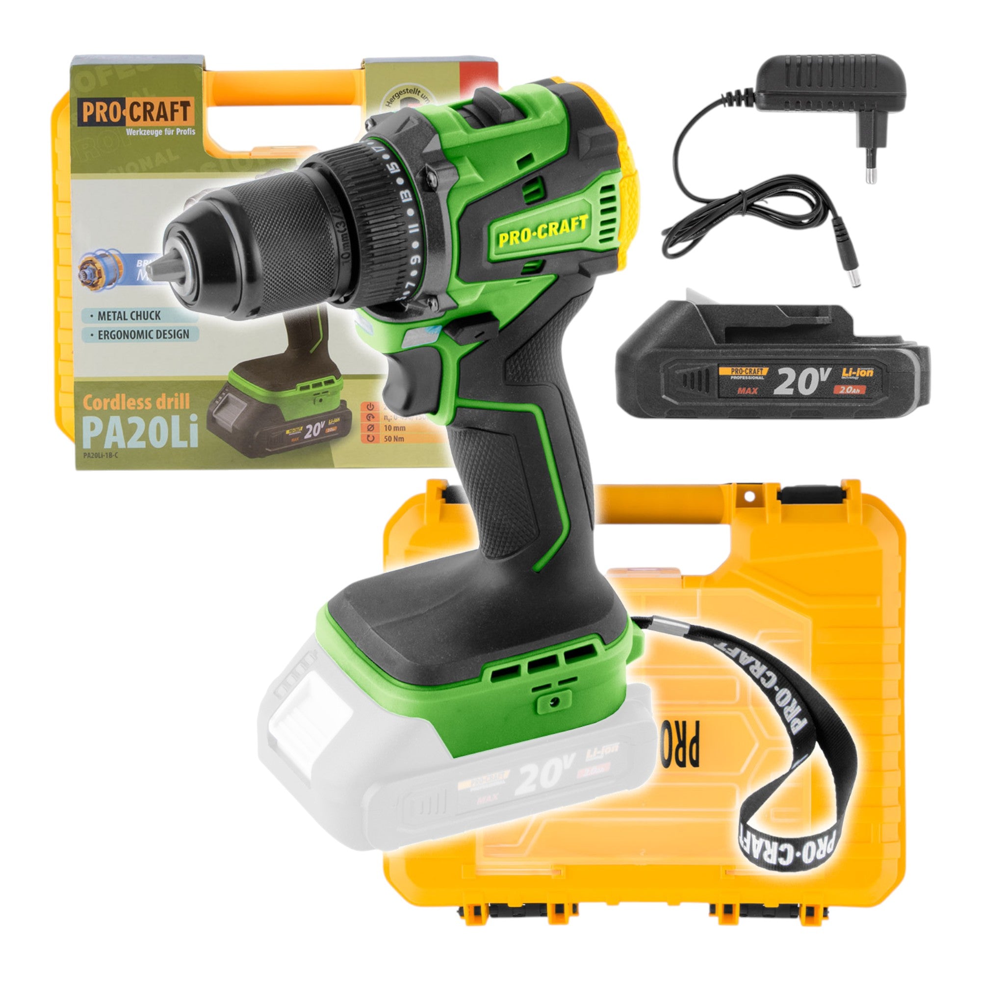 Procraft PA20Li Akku Bohrschrauber 20 V 50 Nm Brushless 1x Akku 2 0 Ah Ladegeraet Koffer 0 - toolbrothers