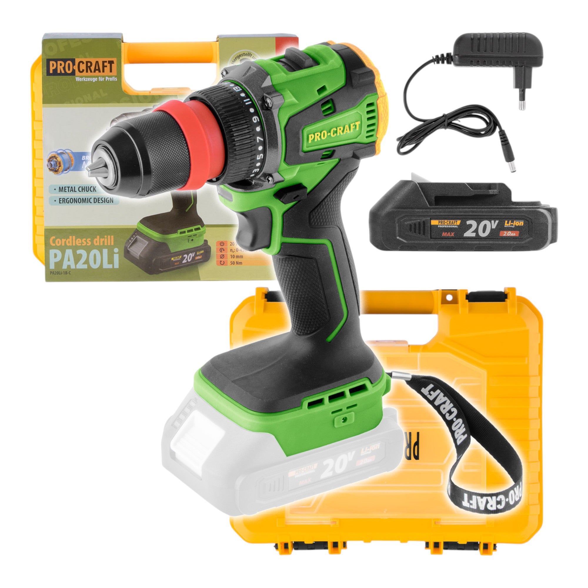 Procraft PA20LiDFR Akku Bohrschrauber 20 V 50 Nm Brushless 1x Akku 2 0 Ah Ladegeraet Koffer 0 - toolbrothers