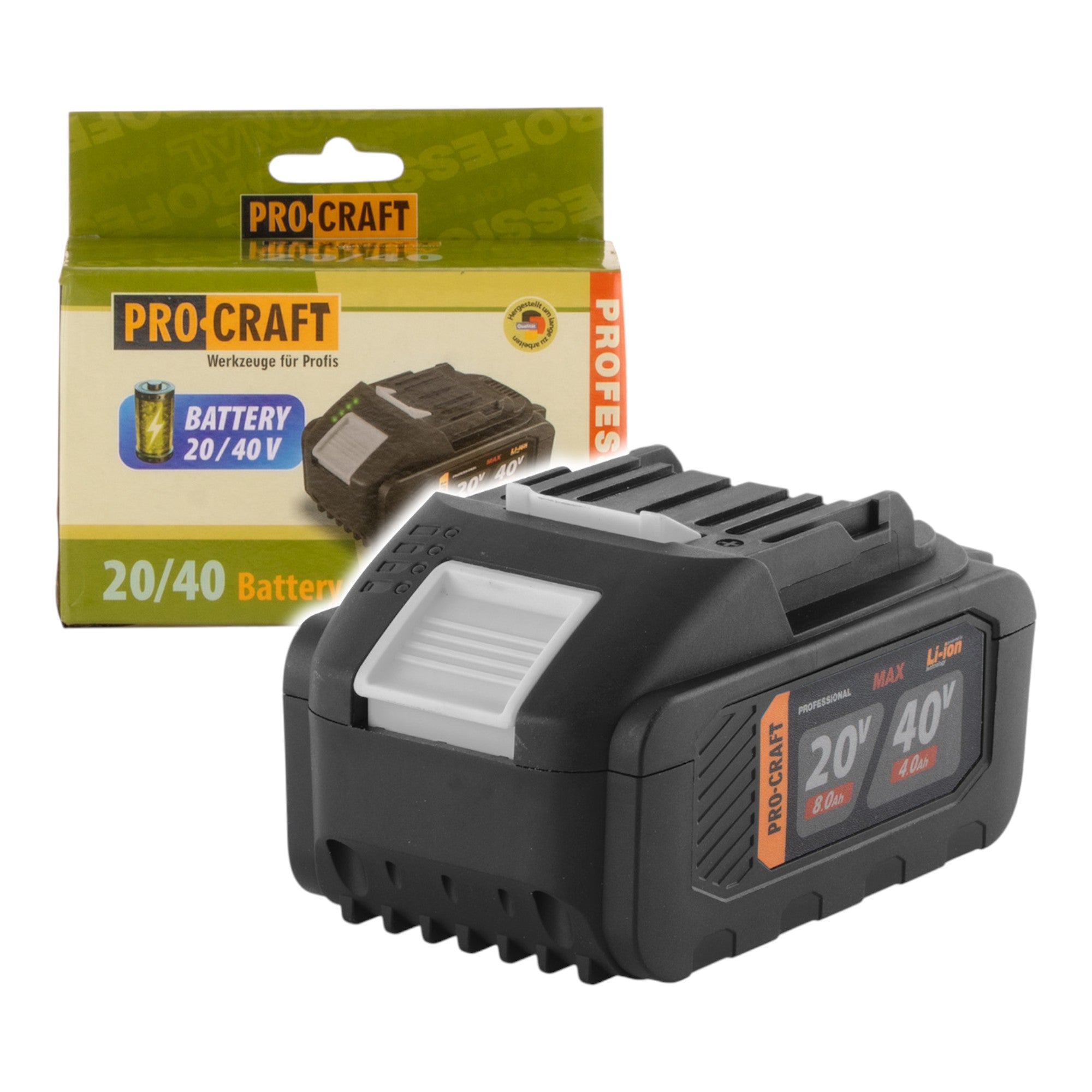 Procraft 20 40 Akku 20 40 V 8 0 4 0 Ah Li Ion mit Ladestandanzeige 0 - toolbrothers