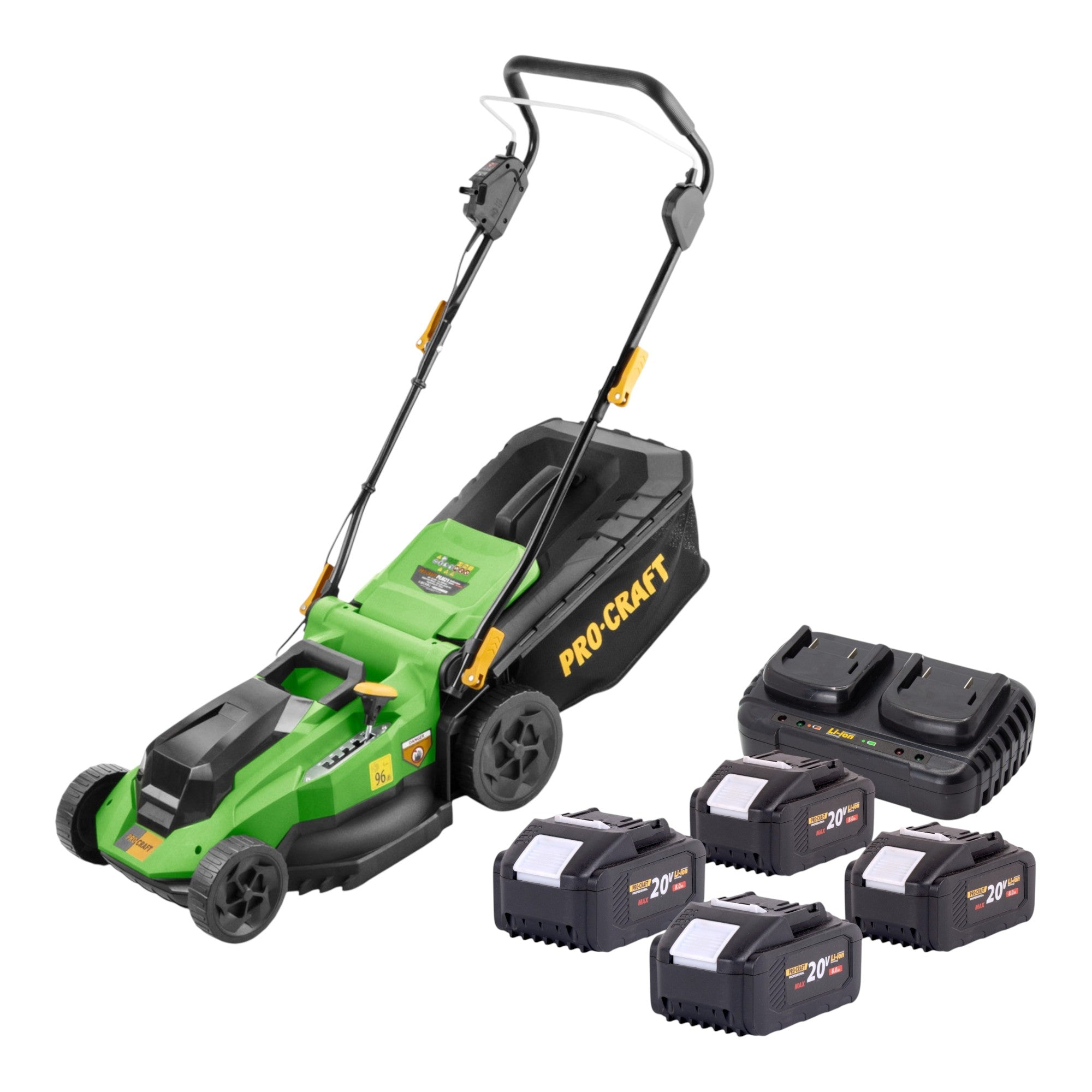 Procraft PLM21bb Akku Rasenmaeher 40 V 2x 20 V 380 mm Brushless 4x Akku 8 0 Ah Ladegeraet 0 - toolbrothers