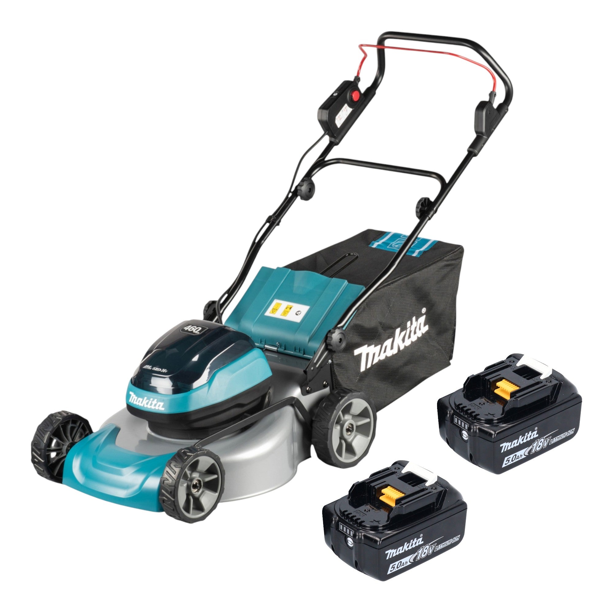 Makita DLM 466 T2 Akku Rasenmaeher 36 V 2x 18 V 46 cm Brushless 2x Akku 5 0 Ah ohne Ladegeraet 0 - toolbrothers