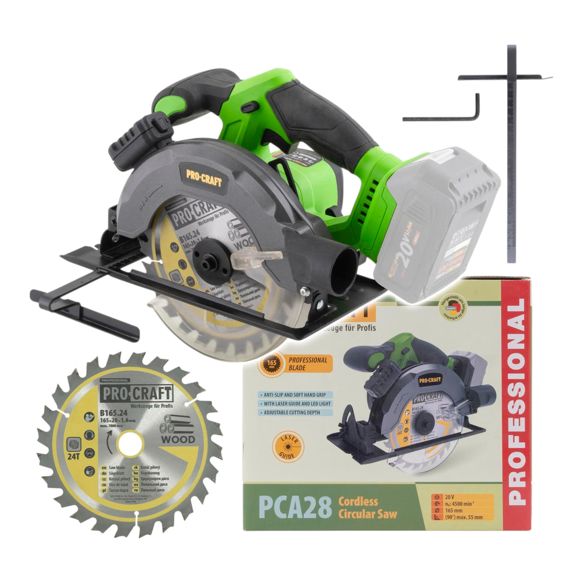 Scie circulaire sans fil Procraft PCA28bb 20 V 165 mm Brushless Solo - sans batterie, sans chargeur