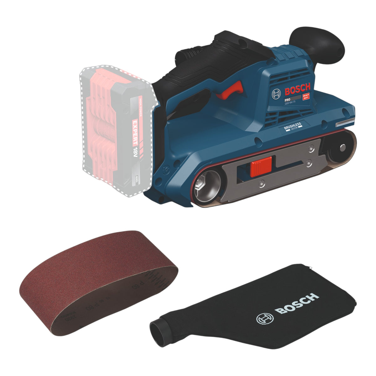 Ponceuse à bande sans fil Bosch GBS 18V-75 18 V 76 x 533 mm Brushless ( 06012C2000 ) Solo - sans batterie, sans chargeur