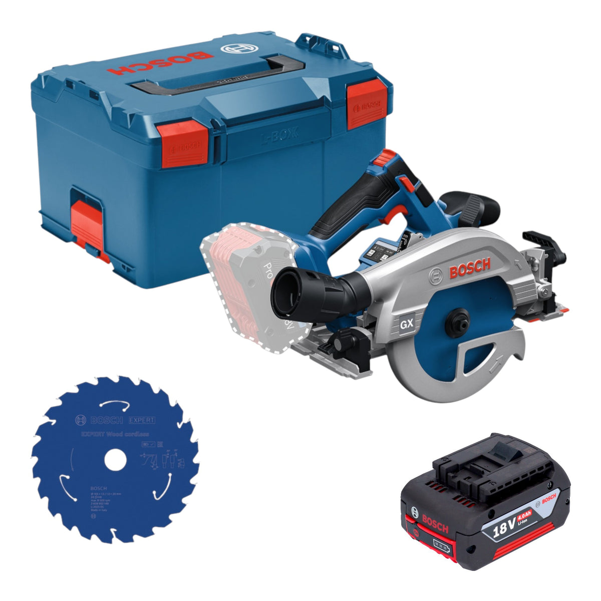 Scie circulaire sans fil Bosch GKS 18V-57-2 GX Professional 18 V 165 mm sans balais + 1 batterie 4,0 Ah + L-Boxx - sans chargeur