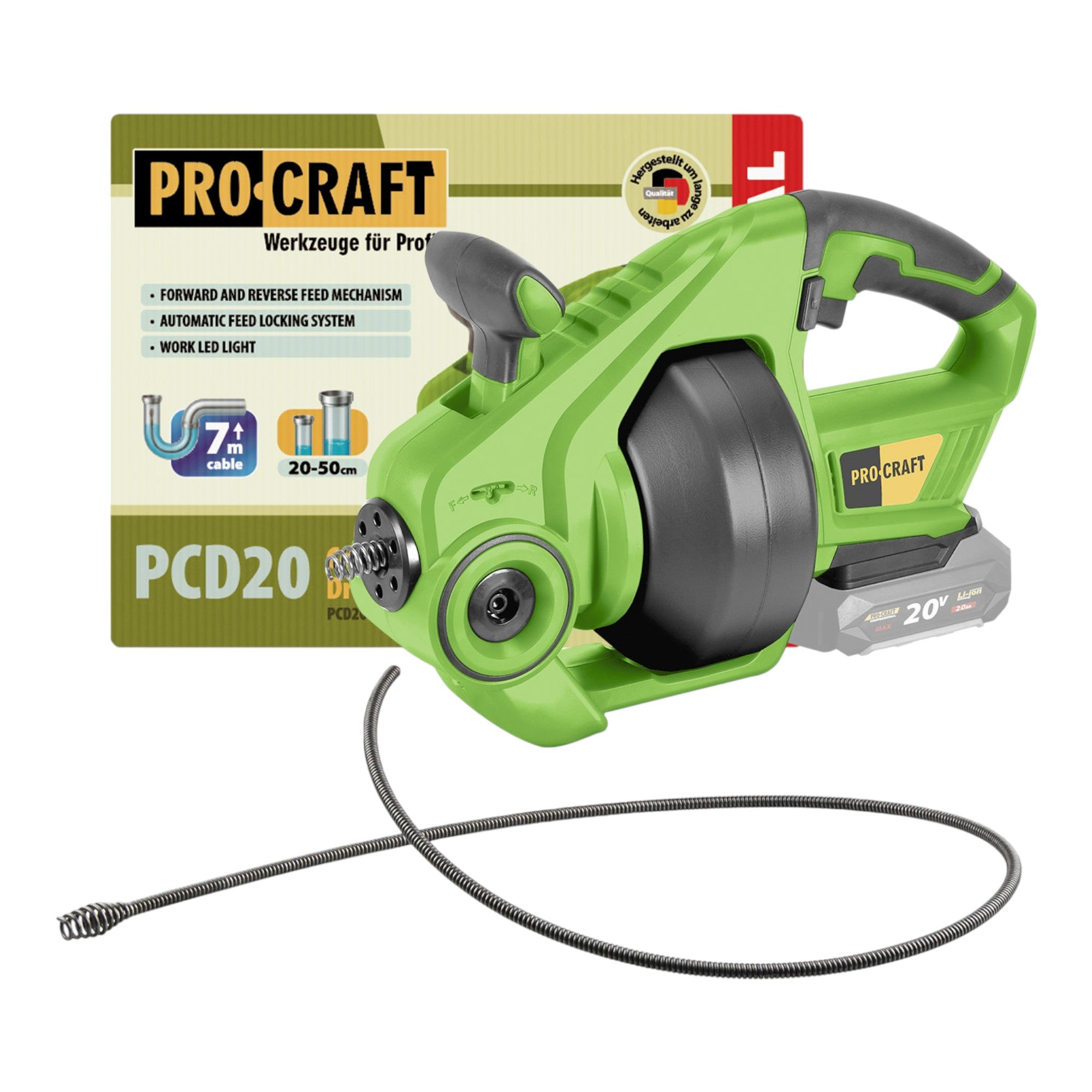 Procraft PCD20 BB Akku Rohrreinigungsgeraet 20 V 7 m x 7 mm Brushless Solo ohne Akku ohne Ladegeraet 0 - toolbrothers