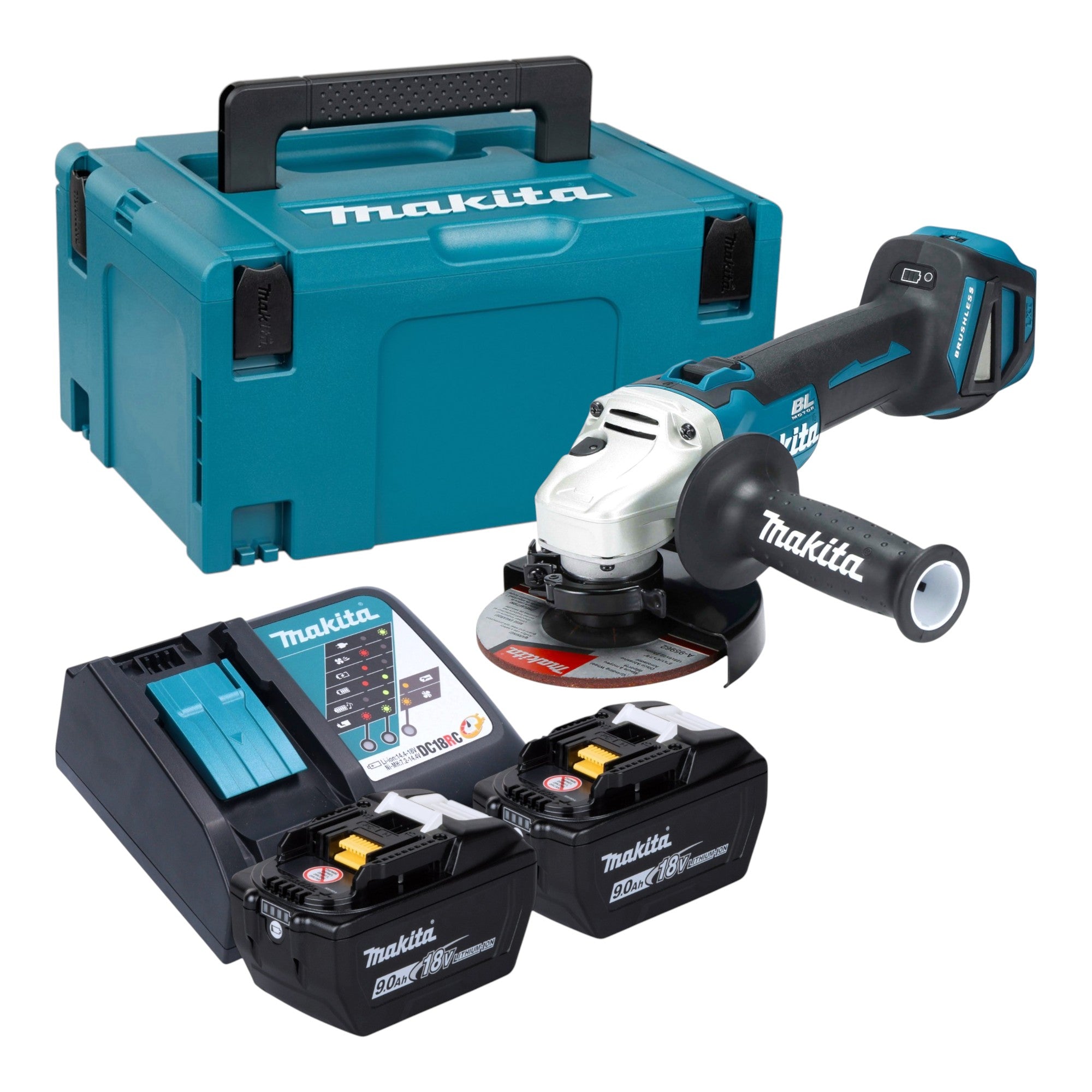 Makita DGA 511 Z Akku Winkelschleifer 18 V 125 mm Brushless 2x Akku 9 0 Ah Ladegeraet Makpac 0 - toolbrothers