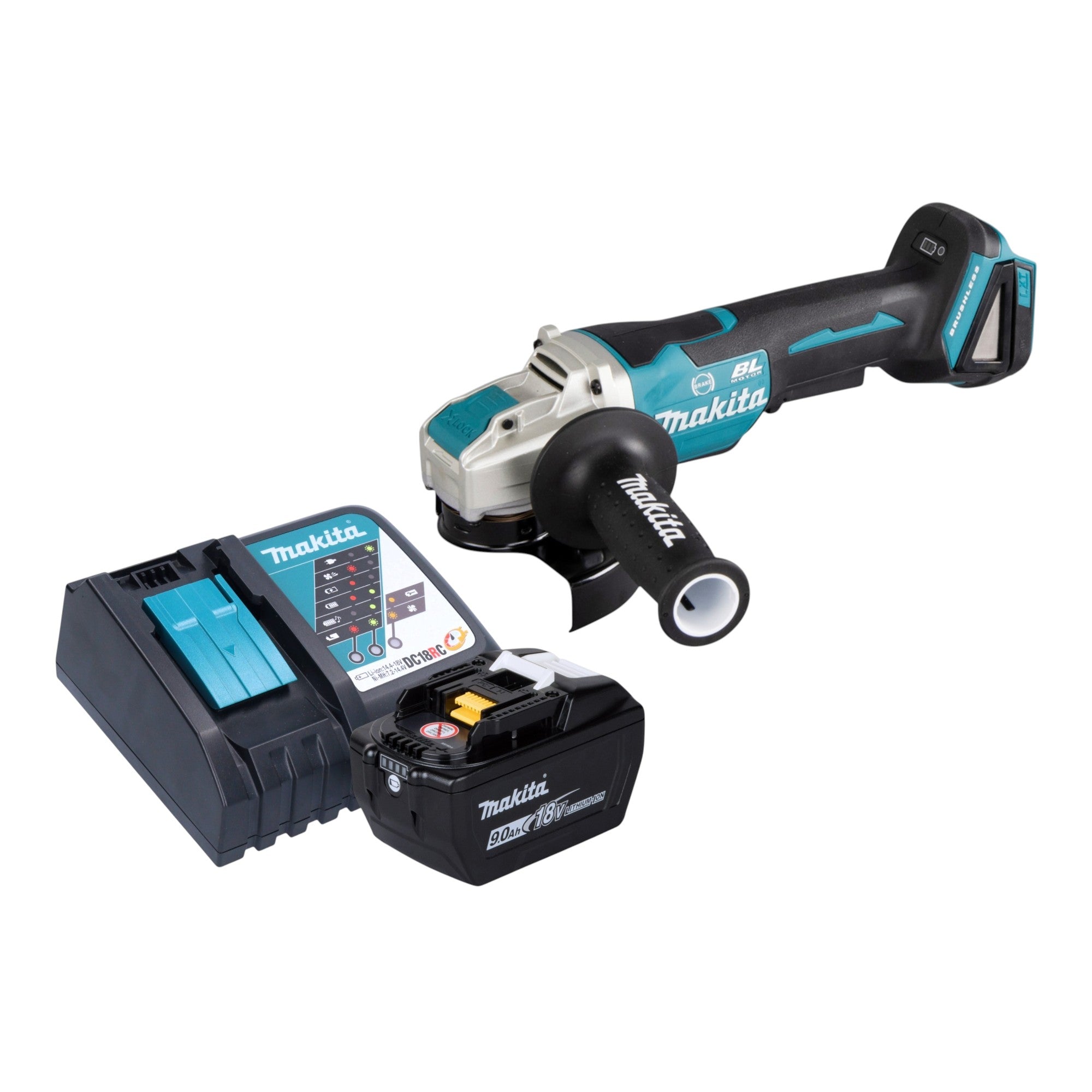 Makita DGA 520 ZX1 Akku Winkelschleifer 18 V 125 mm X LOCK Brushless 1x Akku 9 0 Ah Ladegeraet 0 - toolbrothers