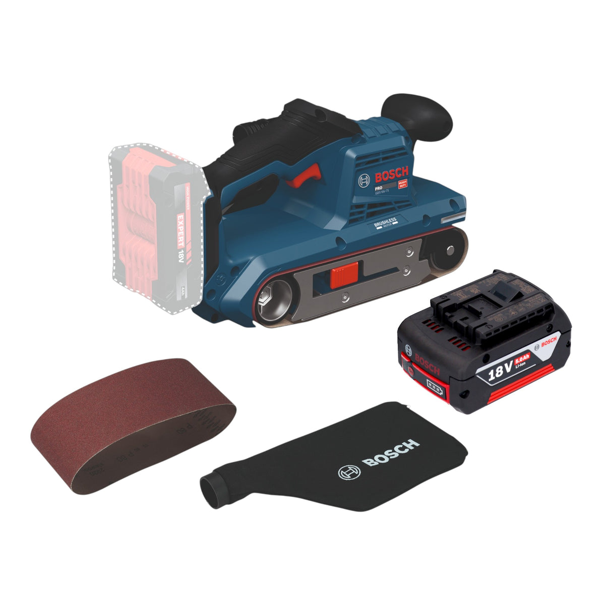 Ponceuse à bande sans fil Bosch GBS 18V-75 18 V 76 x 533 mm sans balais + 1 batterie 5,0 Ah - sans chargeur