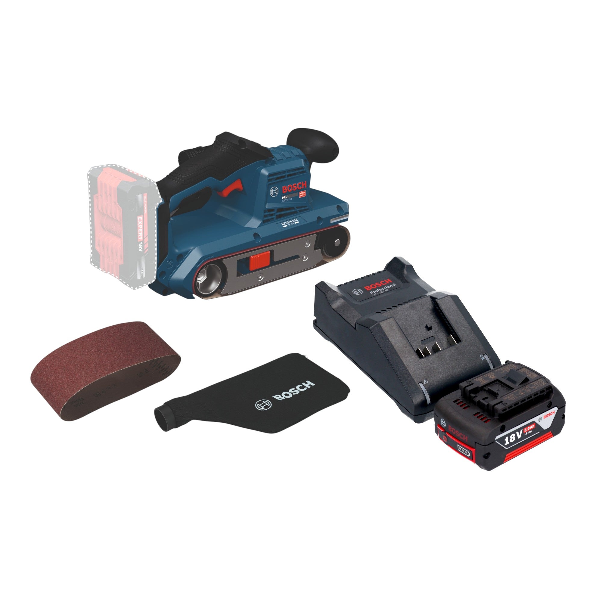 Bosch GBS 18V 75 Akku Bandschleifer 18 V 76 x 533 mm Brushless 1x Akku 5 0 Ah Ladegeraet 0 - toolbrothers