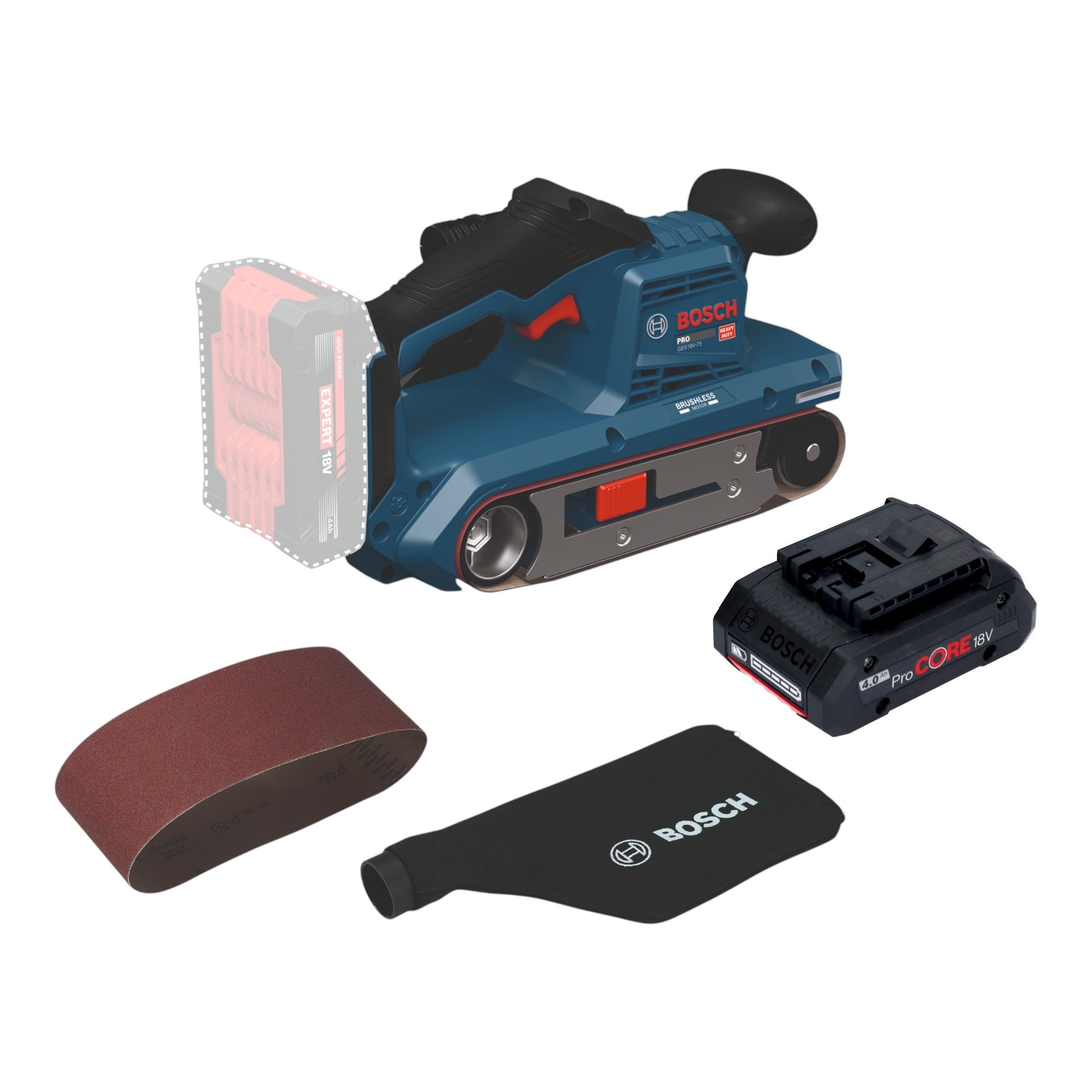 Bosch GBS 18V 75 Akku Bandschleifer 18 V 76 x 533 mm Brushless 1x ProCORE Akku 4 0 Ah ohne Ladegeraet 0 - toolbrothers