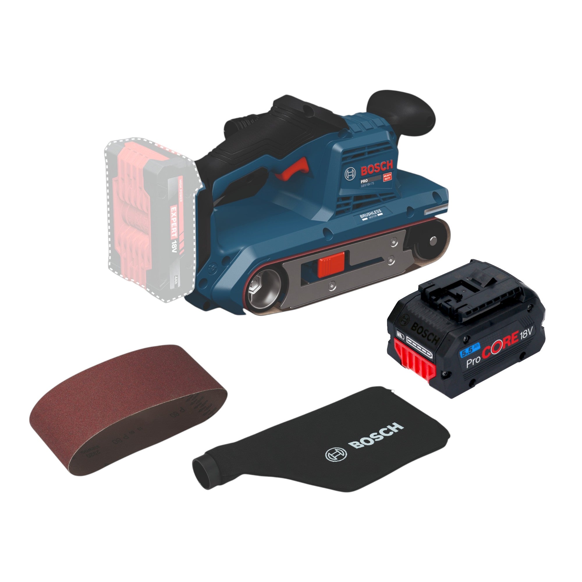 Bosch GBS 18V 75 Akku Bandschleifer 18 V 76 x 533 mm Brushless 1x ProCORE Akku 5 5 Ah ohne Ladegeraet 0 - toolbrothers