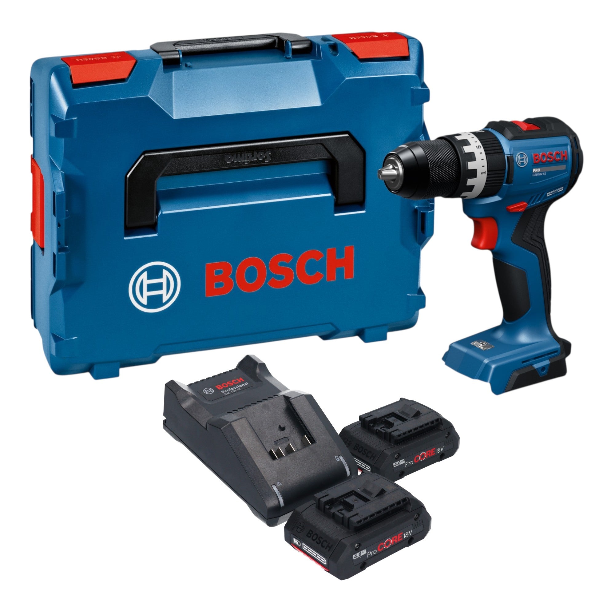 Bosch GSB 18V 52 Professional Akku Schlagbohrschrauber 18 V 70 Nm Brushless 2x ProCORE Akku 4 0 Ah Ladegeraet L Boxx 0 - toolbrothers