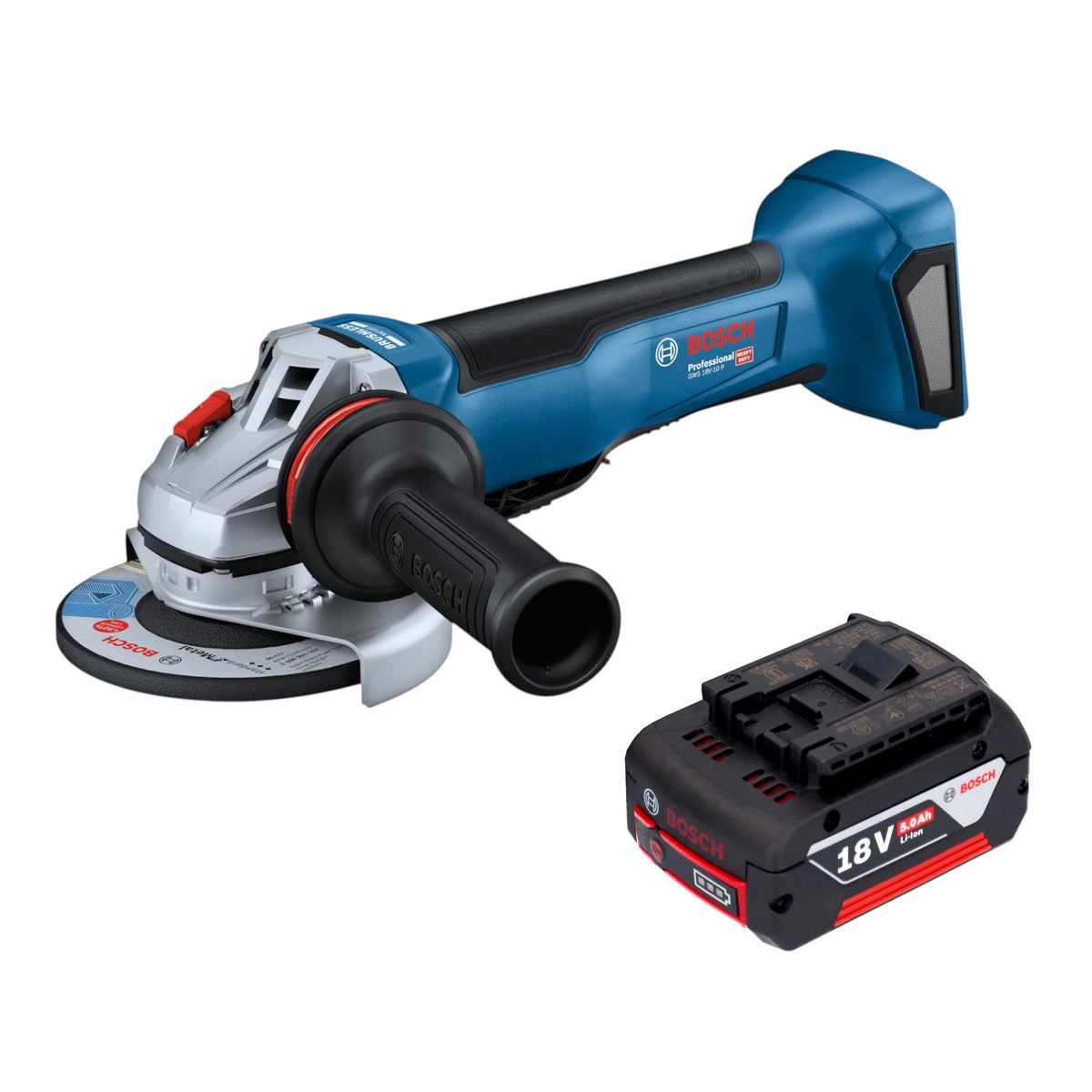 Meuleuse d'angle sans fil Bosch GWS 18V-10 P Professional 18 V 125 mm sans balais + 1 batterie 5,0 Ah - sans chargeur