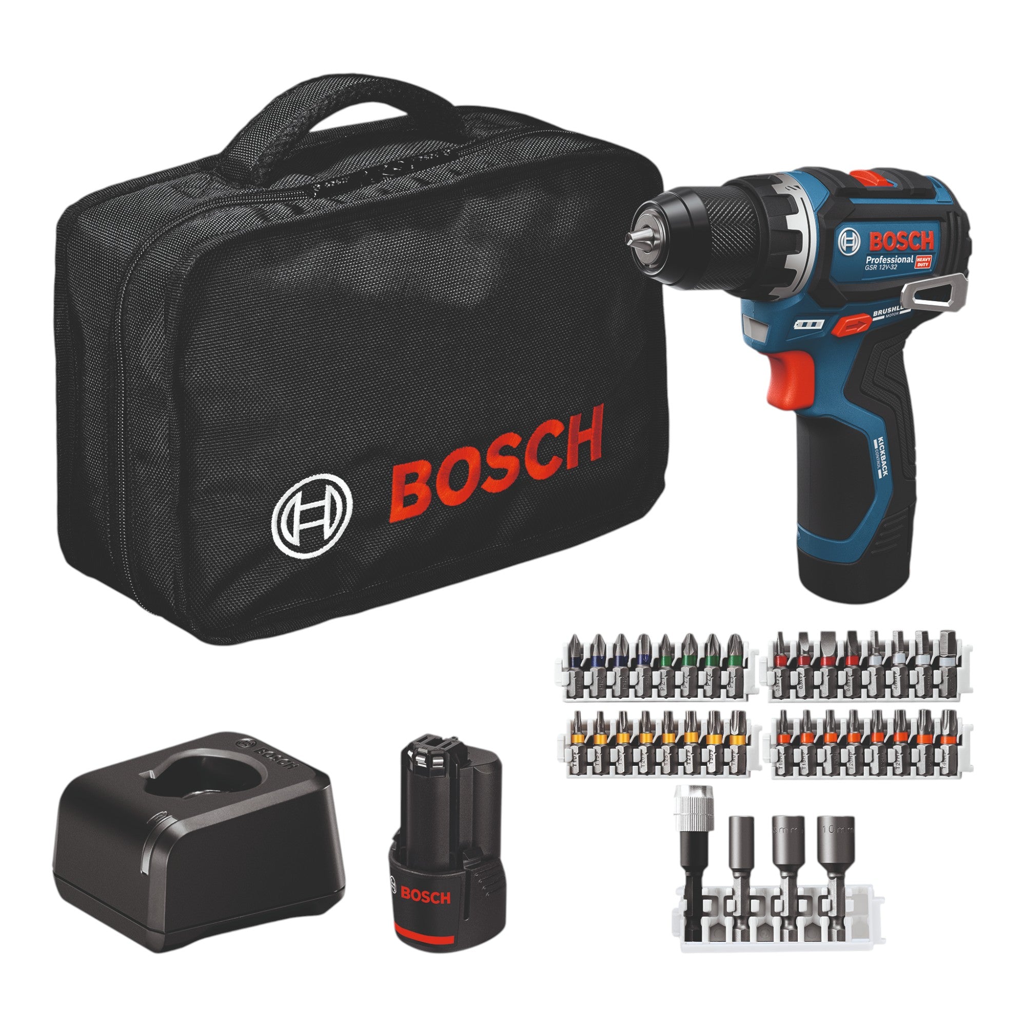 Bosch GSR 12V 32 Professional Akku Bohrschrauber 12 V 32 Nm Brushless 06019N7004 2x Akku 2 0 Ah Ladegeraet 36 tlg Zubehoer Tasche 0 - toolbrothers