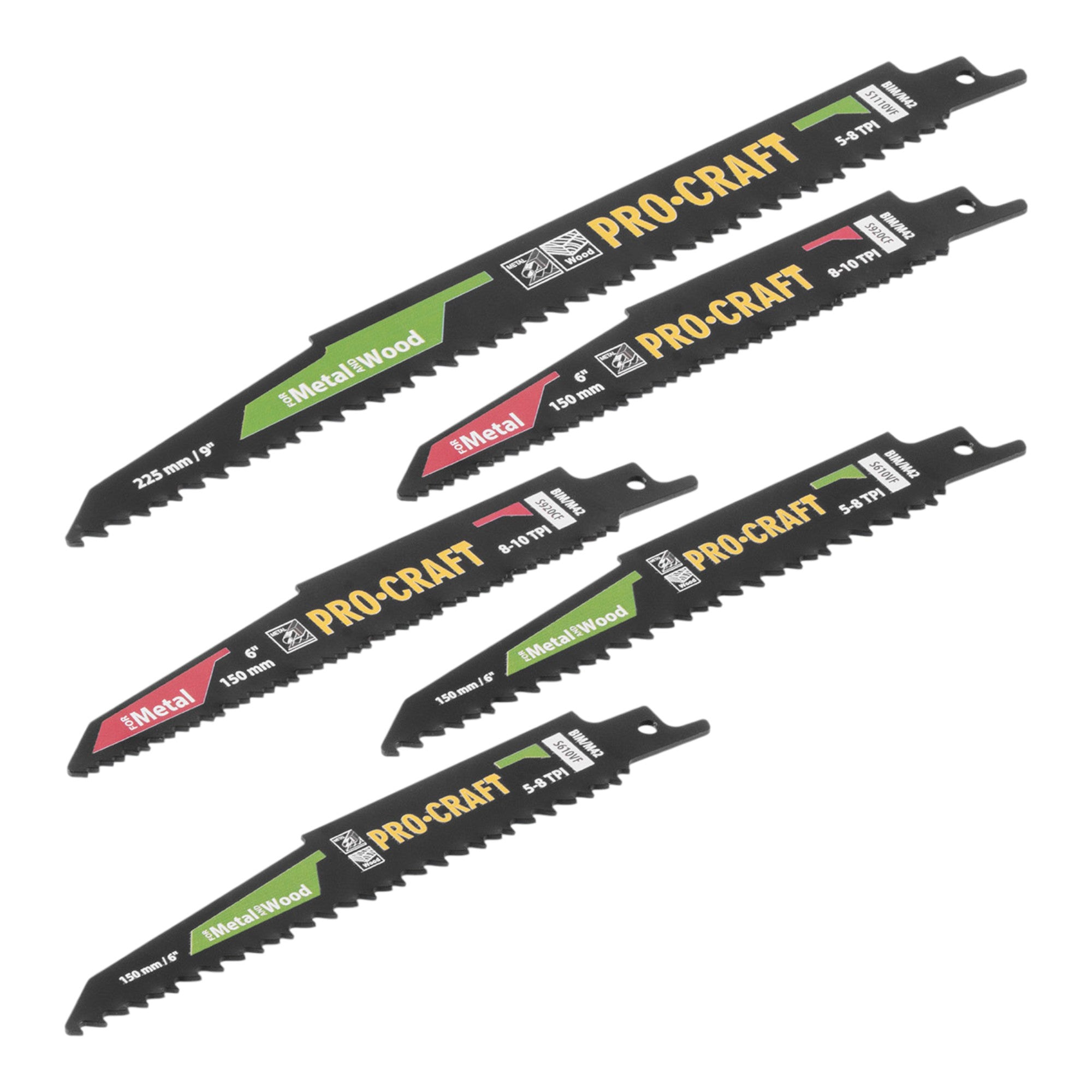 Procraft SB5 Saebelsaegeblatt Set 5 tlg 150 225 mm fuer Holz Metall Kunststoff 1 - toolbrothers