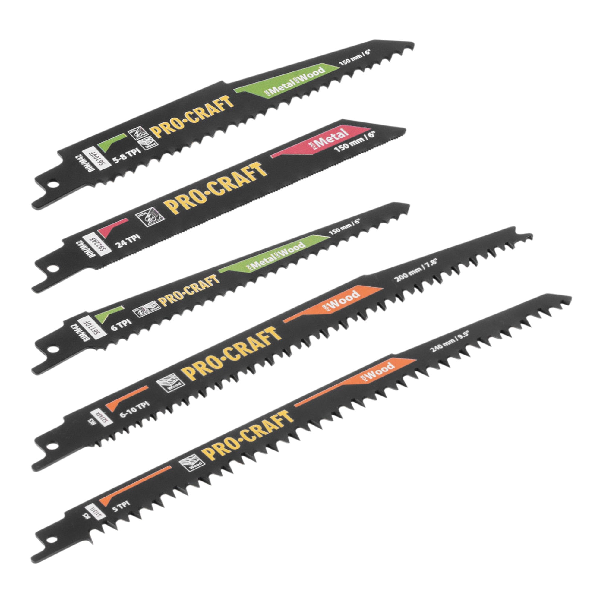 Procraft SB6 Saebelsaegeblatt Set 5 tlg 150 240 mm fuer Holz Metall Kunststoff 1 - toolbrothers