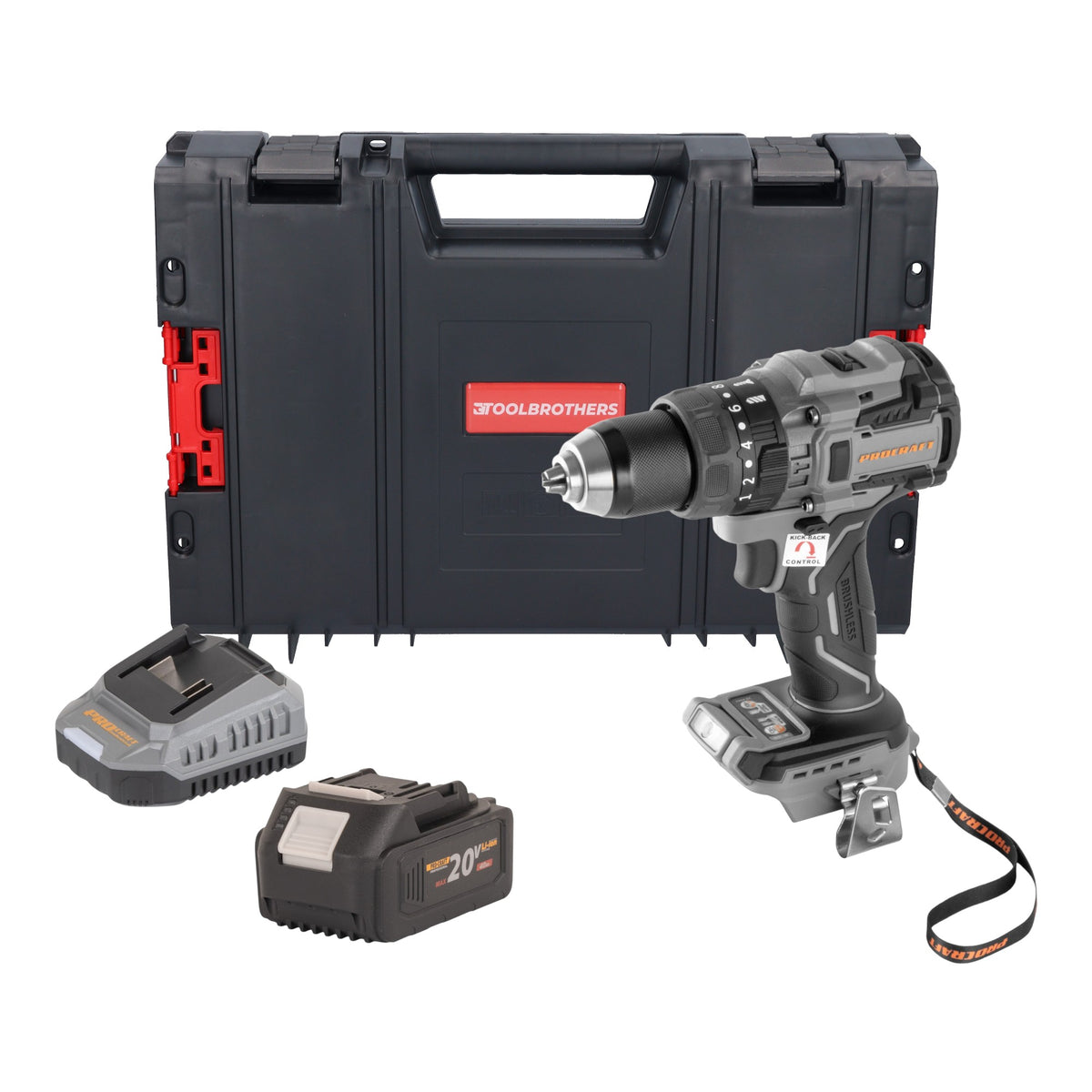 Perceuse-visseuse sans fil Procraft Industrial CD20B-BB 20 V 150 Nm sans balais + 1 batterie 4,0 Ah + chargeur + mallette RHINO