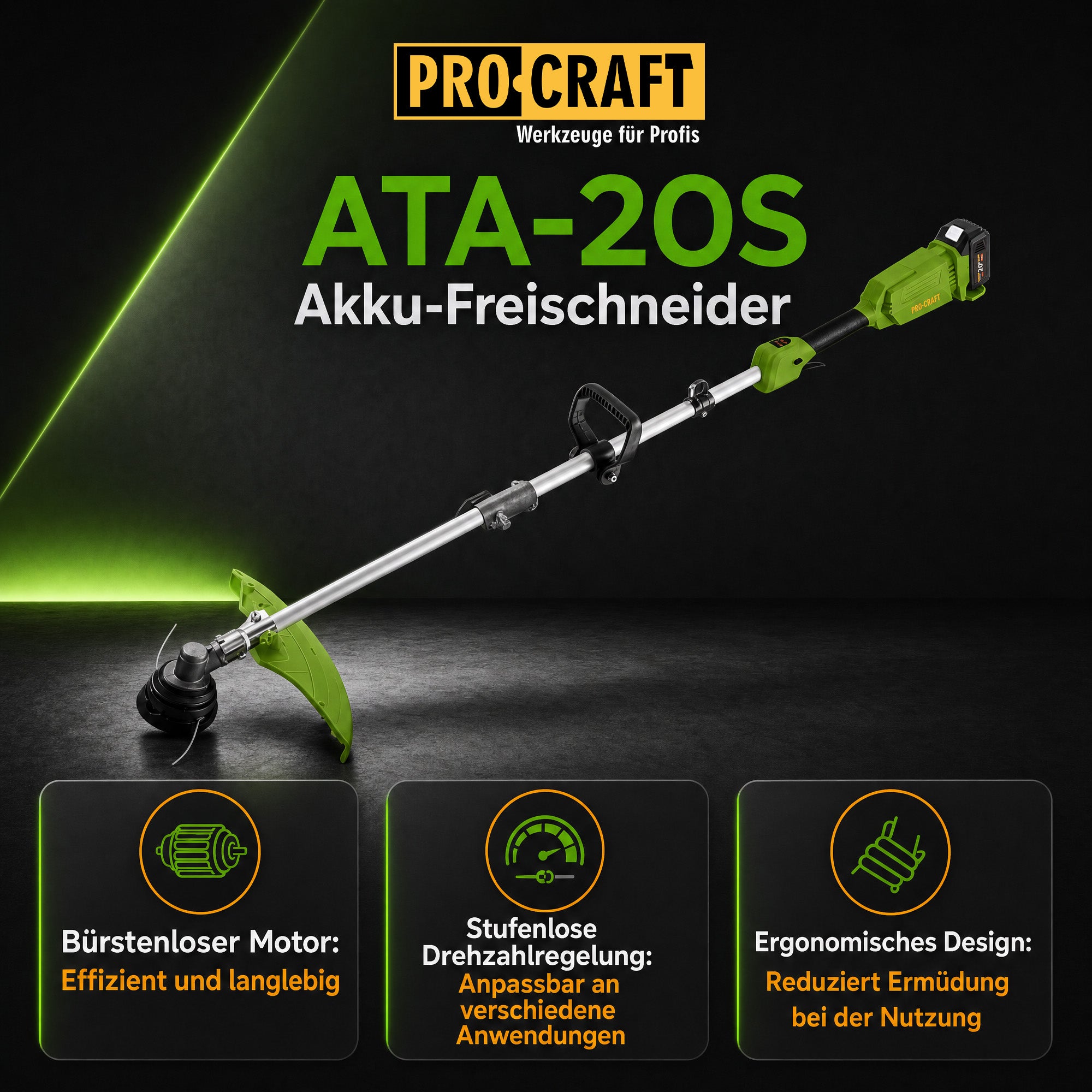 Procraft ATA 20S Akku Freischneider 20 V 420 mm Brushless 1x Akku 4 0 Ah Ladegeraet 1 - toolbrothers