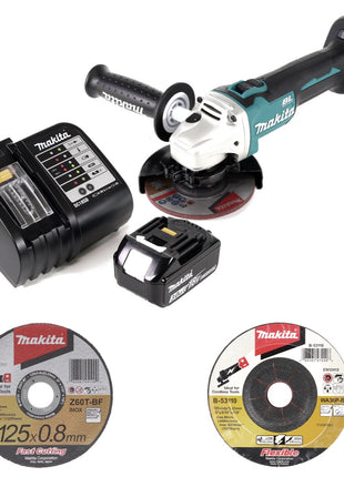 Makita DGA 504 SF1 Akku Winkelschleifer 18 V 125mm Brushless + 1x Akku 3,0Ah + Ladegerät + 21x Schruppscheibe + 5x Trennscheibe - Toolbrothers