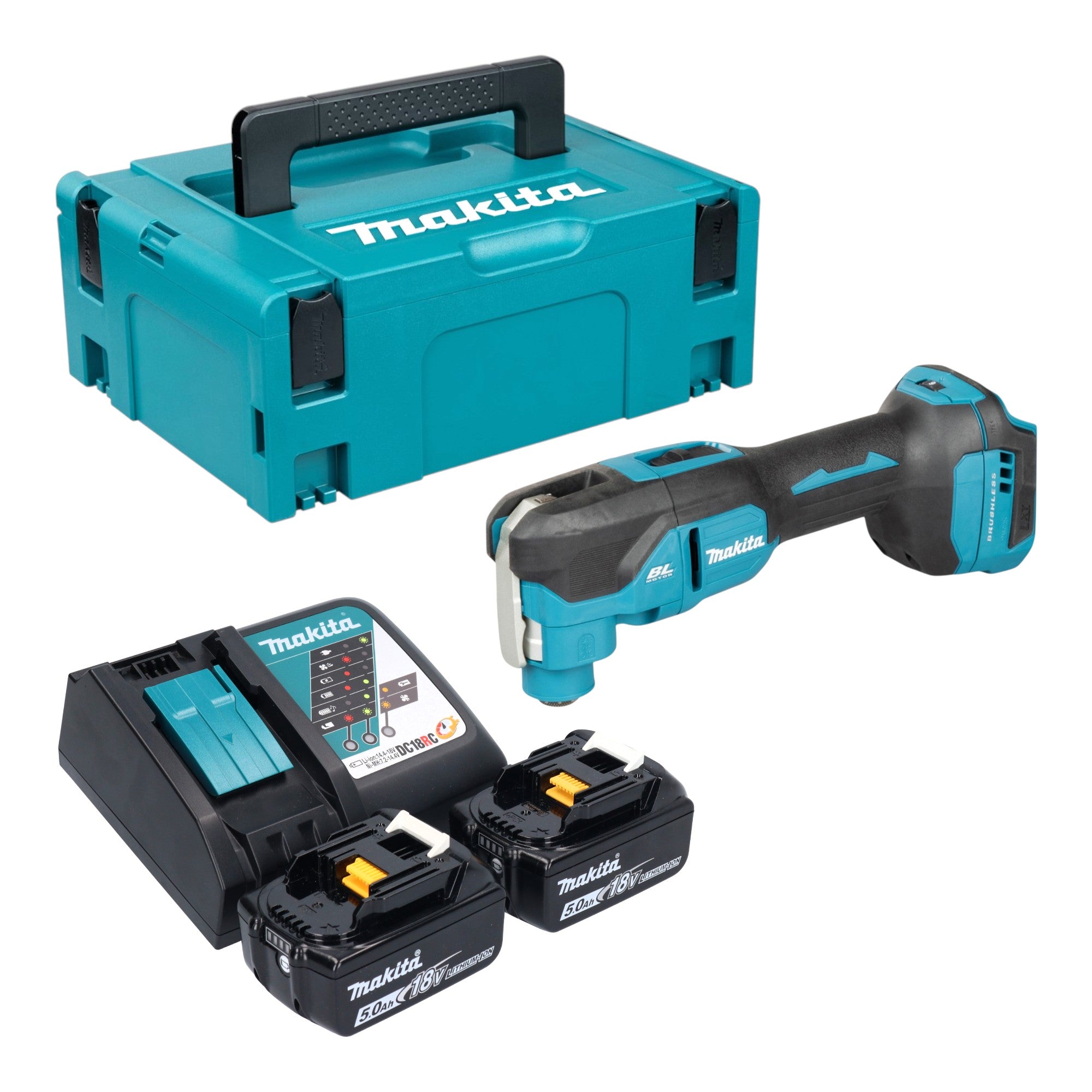 Makita DTM 53 RTJ Akku Multifunktionswerkzeug 18 V OIS Starlock Brushless 2x Akku 5 0 Ah Ladegeraet Makpac 0 - toolbrothers
