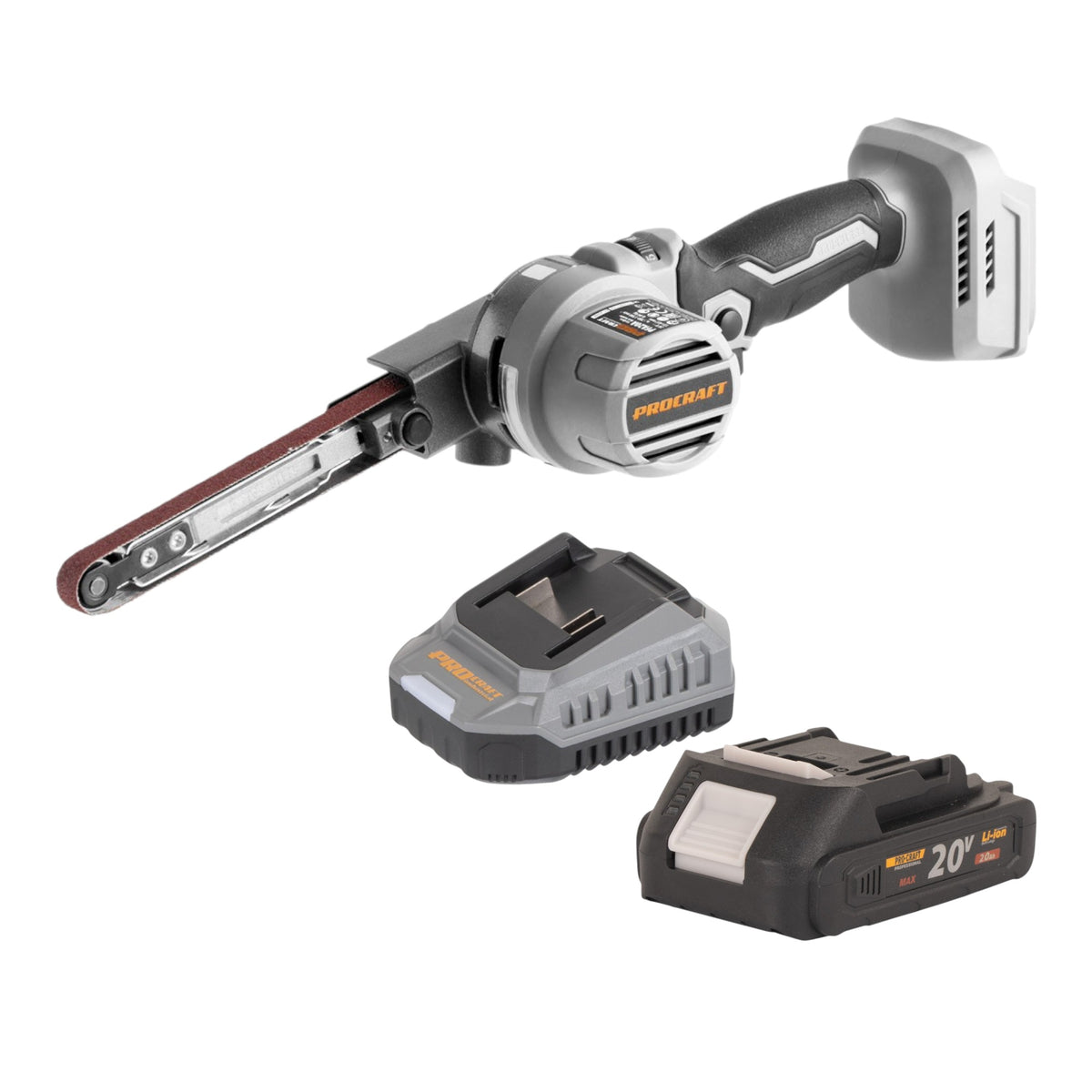 ProCraft Industrial PFA20A-BB Ponceuse à bande sans fil 20 V 13 x 457 mm Brushless + 1 batterie 2,0 Ah + chargeur
