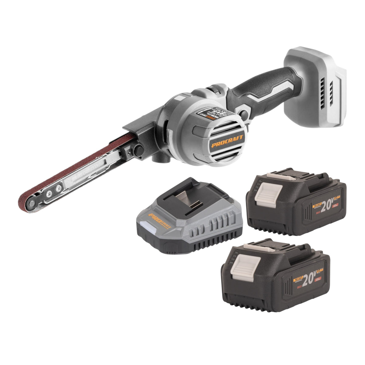 Ponceuse à bande sans fil ProCraft Industrial PFA20A-BB 20 V 13 x 457 mm sans balais + 2 batteries 4,0 Ah + chargeur