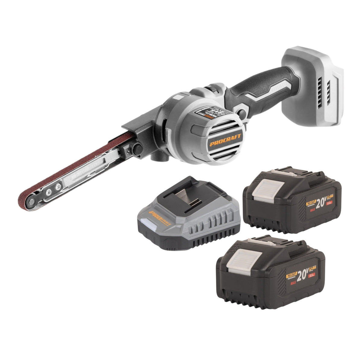 Ponceuse à bande sans fil ProCraft Industrial PFA20A-BB 20 V 13 x 457 mm sans balais + 2 batteries 8,0 Ah + chargeur