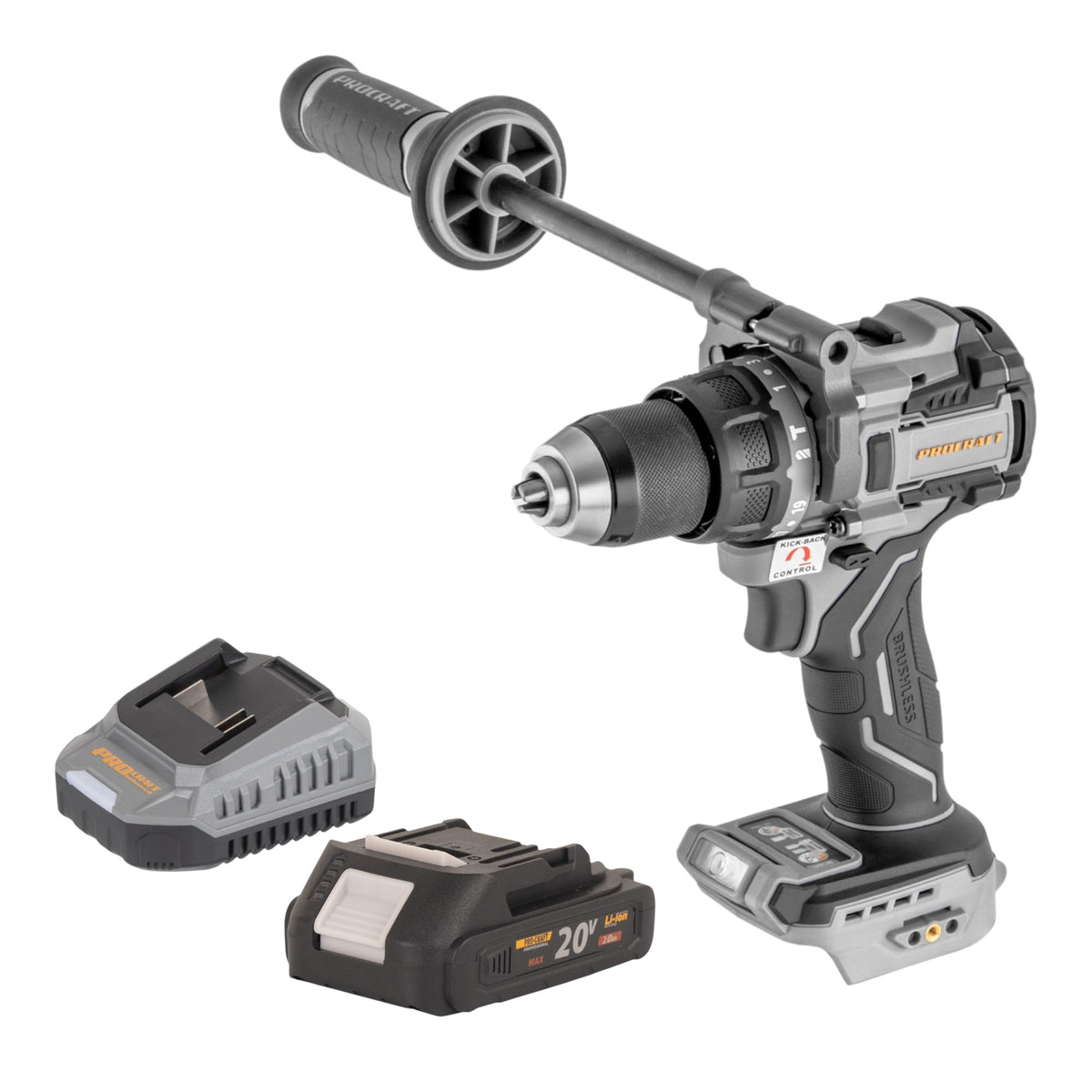 Perceuse-visseuse à percussion sans fil ProCraft Industrial CD20C-BB 20 V 120 Nm sans balais + 1 batterie 2,0 Ah + chargeur
