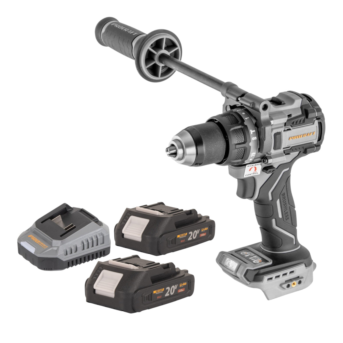 Perceuse-visseuse à percussion sans fil ProCraft Industrial CD20C-BB 20 V 120 Nm sans balais + 2 batteries 2,0 Ah + chargeur