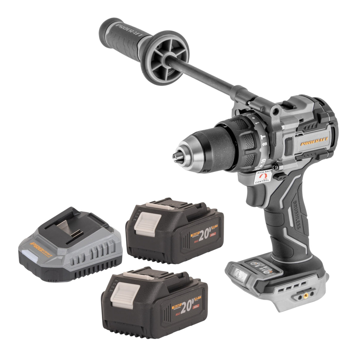Perceuse-visseuse à percussion sans fil ProCraft Industrial CD20C-BB 20 V 120 Nm sans balais + 2 batteries 4,0 Ah + chargeur