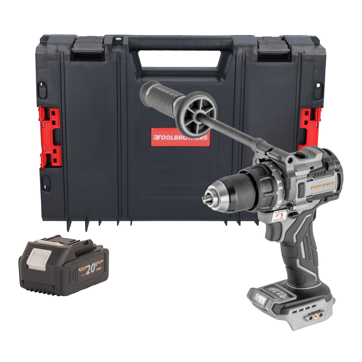 Perceuse-visseuse à percussion sans fil ProCraft Industrial CD20C-BB 20 V 120 Nm sans balais + 1 batterie 4,0 Ah + mallette RHINO - sans chargeur
