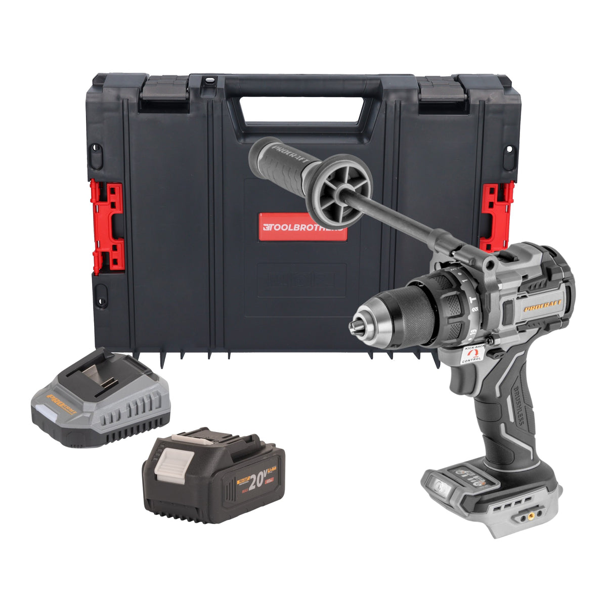 Perceuse-visseuse à percussion sans balais ProCraft Industrial CD20C-BB 20 V 120 Nm + 1 batterie 4,0 Ah + chargeur + mallette RHINO