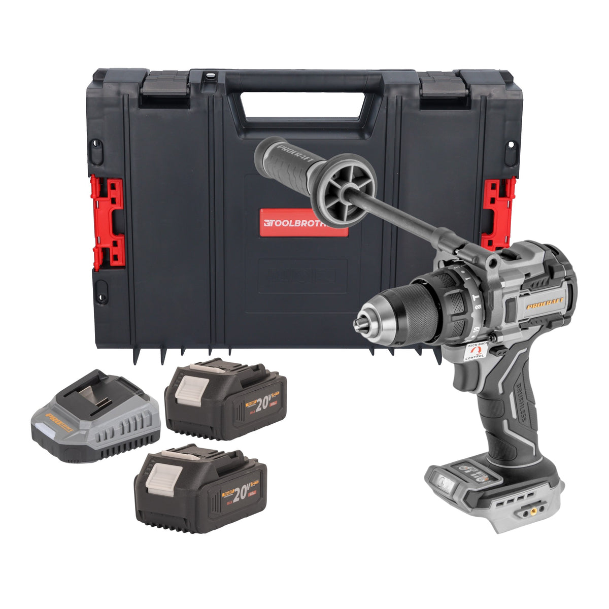 Perceuse-visseuse à percussion sans fil ProCraft Industrial CD20C-BB 20 V 120 Nm sans balais + 2 batteries 4,0 Ah + chargeur + mallette RHINO