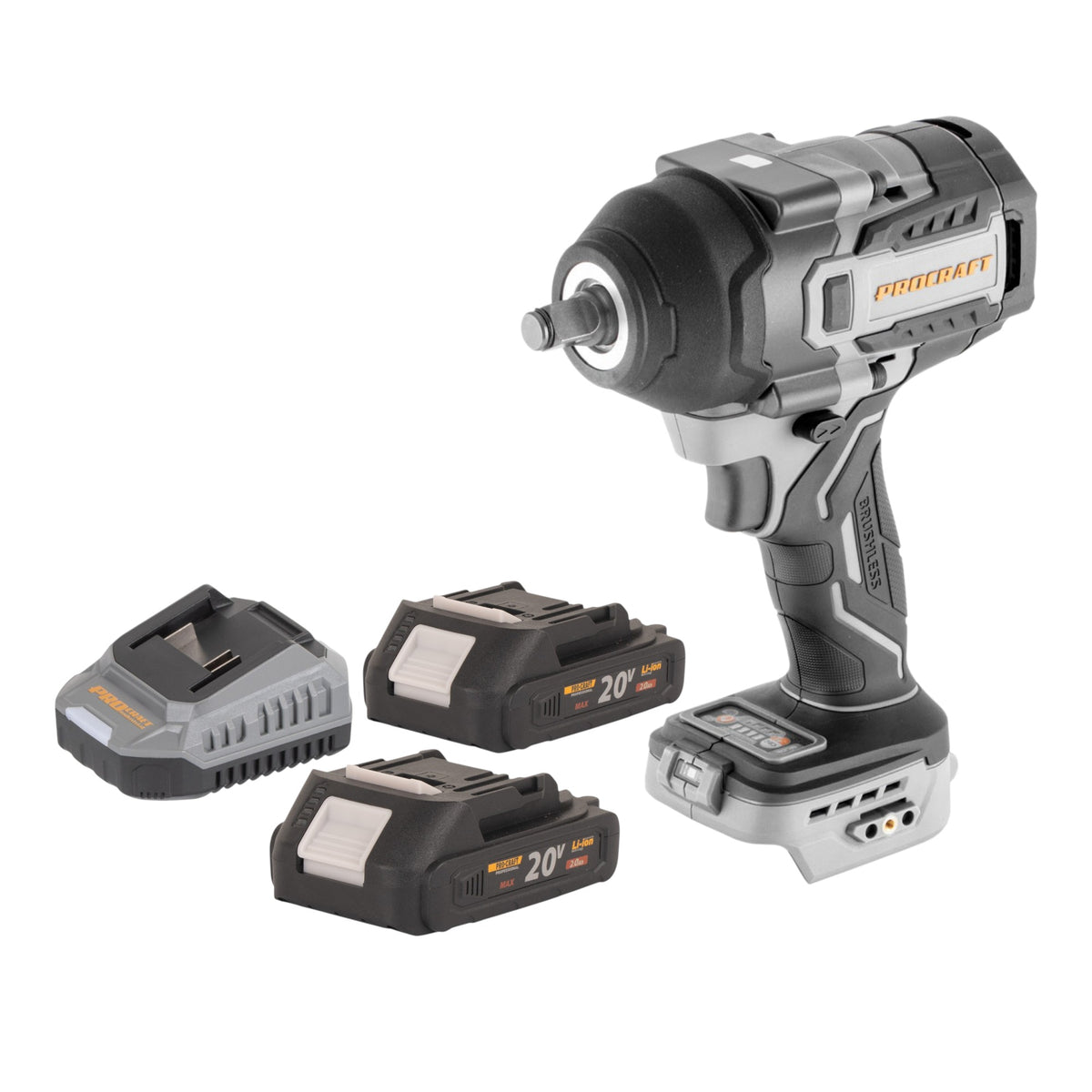 Visseuse à chocs sans fil ProCraft Industrial IW850A-BB 20 V 850 Nm 1/2" sans balais + 2 batteries 2,0 Ah + chargeur