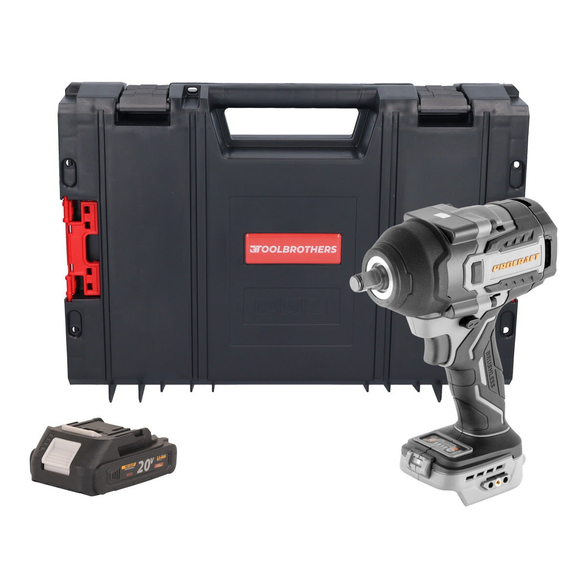 Clé à chocs sans fil ProCraft Industrial IW850A-BB 20 V, 850 Nm, 1/2", sans balais + 1 batterie 2,0 Ah + mallette à outils RHINO - sans chargeur