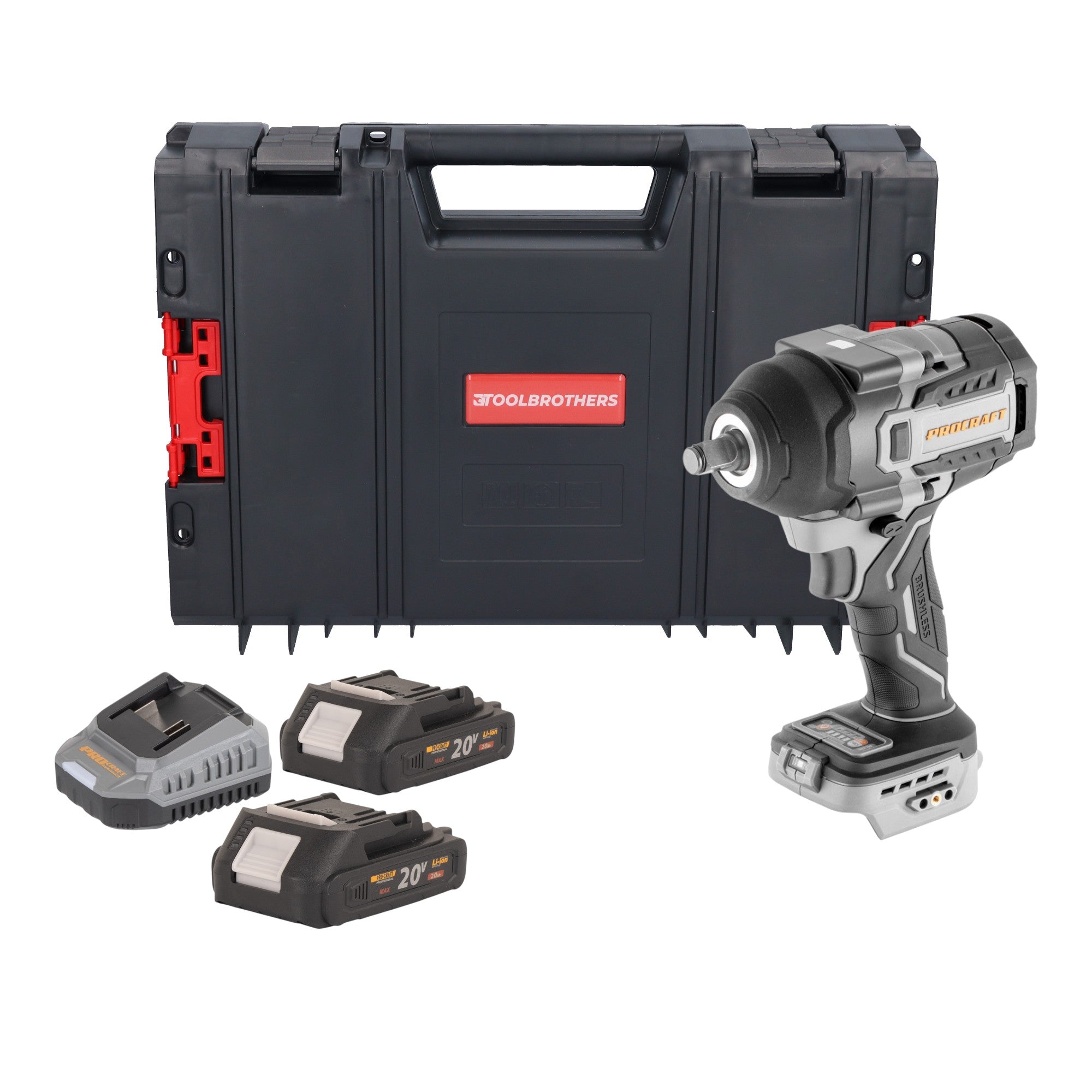 ProCraft Industrial IW850A BB Akku Schlagschrauber 20 V 850 Nm 1 2 Brushless 2x Akku 2 0 Ah Ladegeraet RHINO Toolcase 0 - toolbrothers
