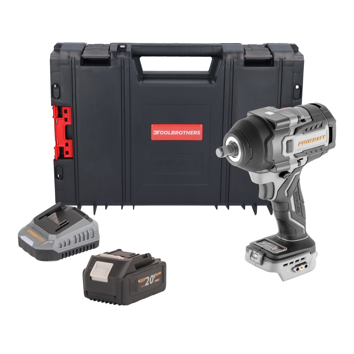 Visseuse à chocs sans fil ProCraft Industrial IW850A-BB 20 V 850 Nm 1/2" sans balais + 1 batterie 4,0 Ah + chargeur + mallette à outils RHINO