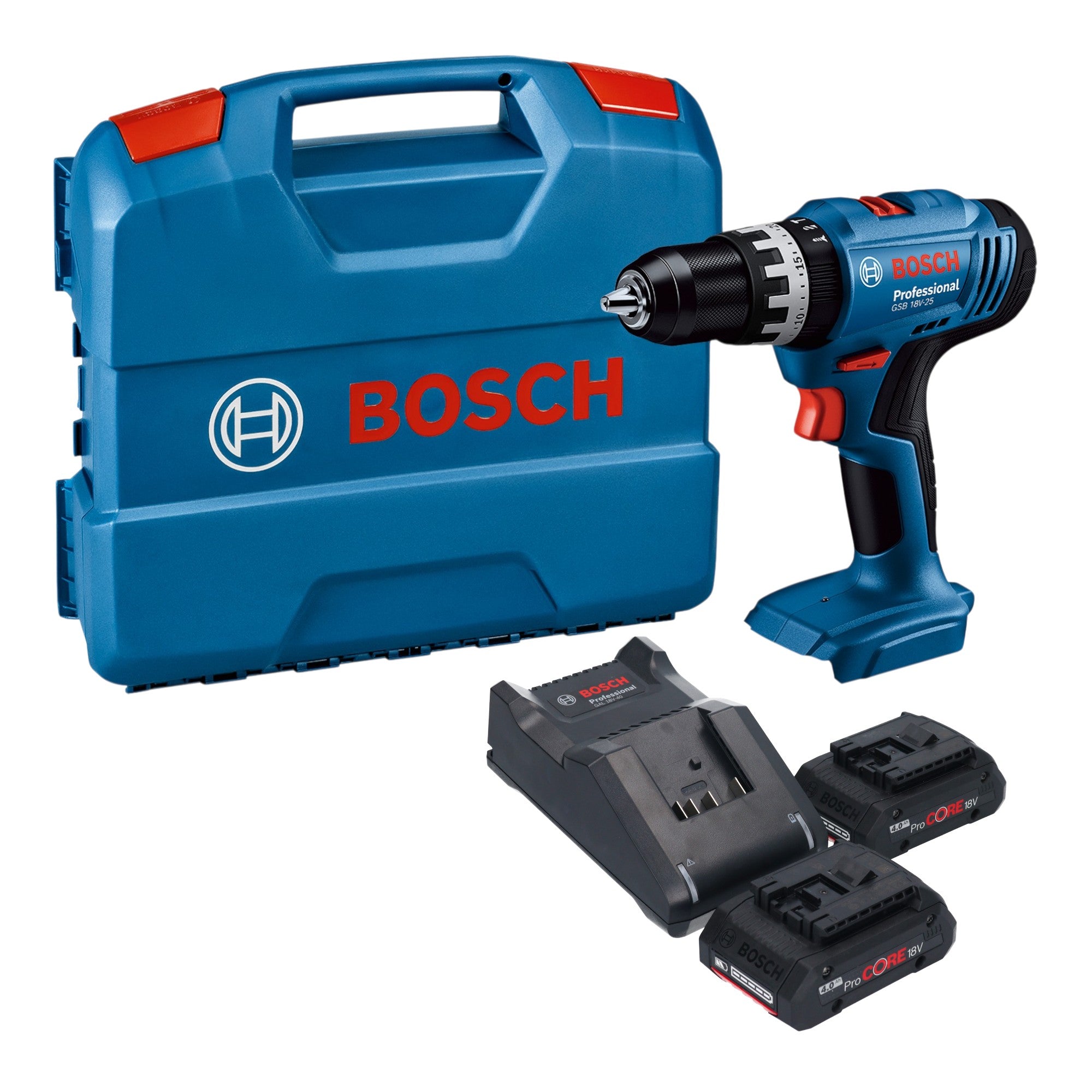 Bosch GSB 18V 25 Professional Akku Schlagbohrschrauber 18 V 56 Nm 2x ProCORE Akku 4 0 Ah Ladegeraet L Case 0 - toolbrothers