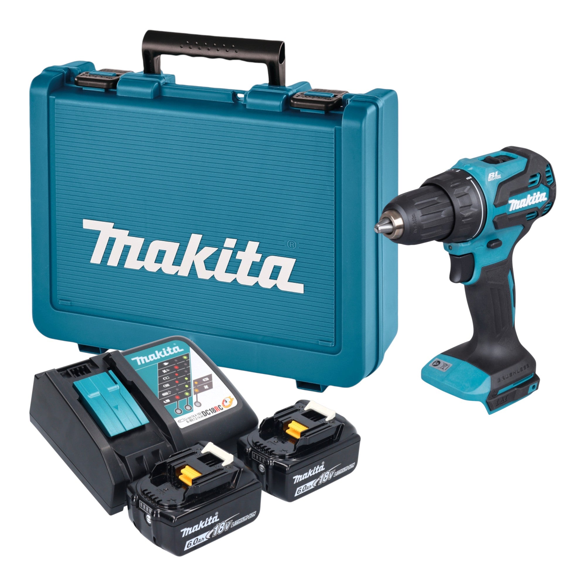 Makita DDF 490 RGE Akku Bohrschrauber 18 V 65 Nm Brushless 2x Akku 6 0 Ah Ladegeraet Koffer 0 - toolbrothers