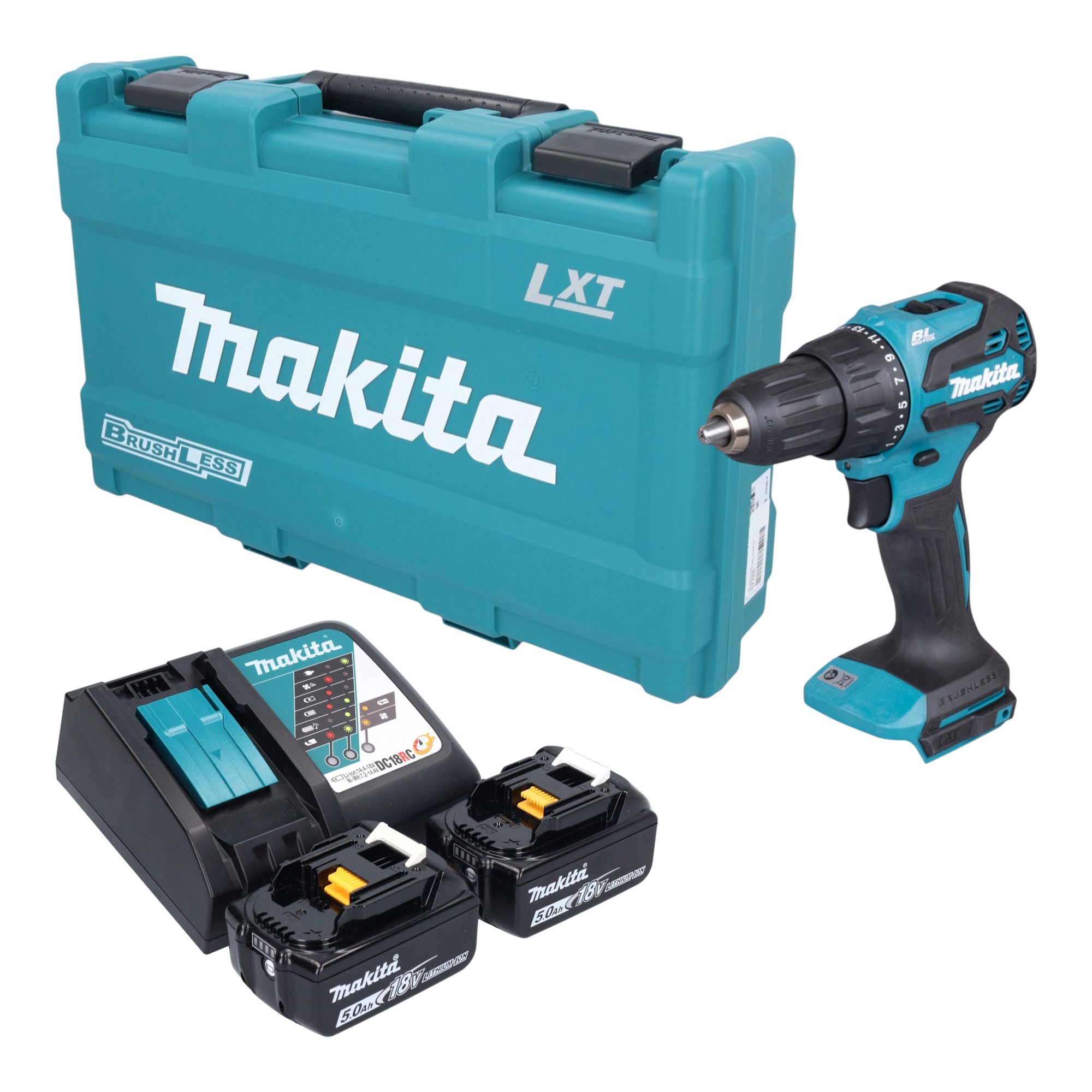 Makita DHP 490 RTK Akku Schlagbohrschrauber 18 V 65 Nm Brushless 2x Akku 5 0 Ah Ladegeraet Koffer 0 - toolbrothers