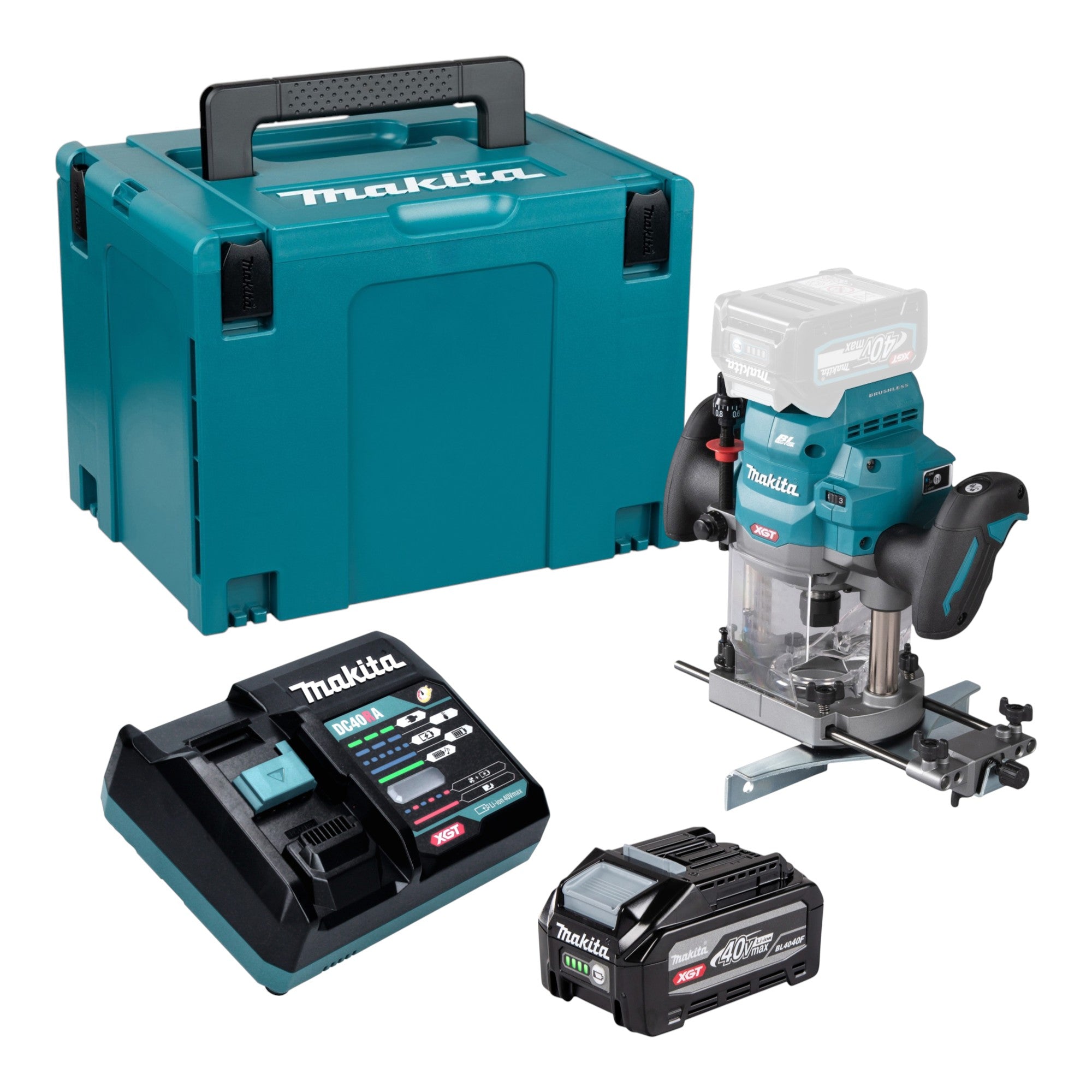 Makita RP 001 GU101 Akku Oberfraese 40 V max 12 mm Brushless 1x Akku 4 0 Ah Ladegeraet Makpac 0 - toolbrothers
