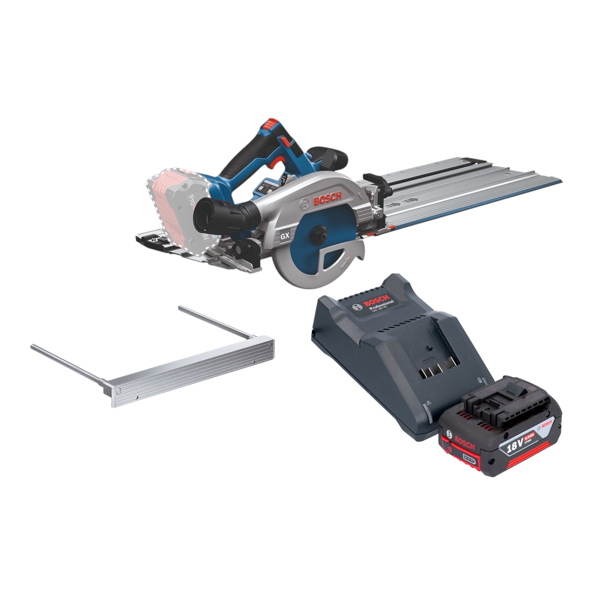 Bosch GKS 18V 57 2 GX Professional Akku Kreissaege 18 V 165 mm Brushless 1x Akku 4 0 Ah Ladegeraet Kappschiene 0 - toolbrothers
